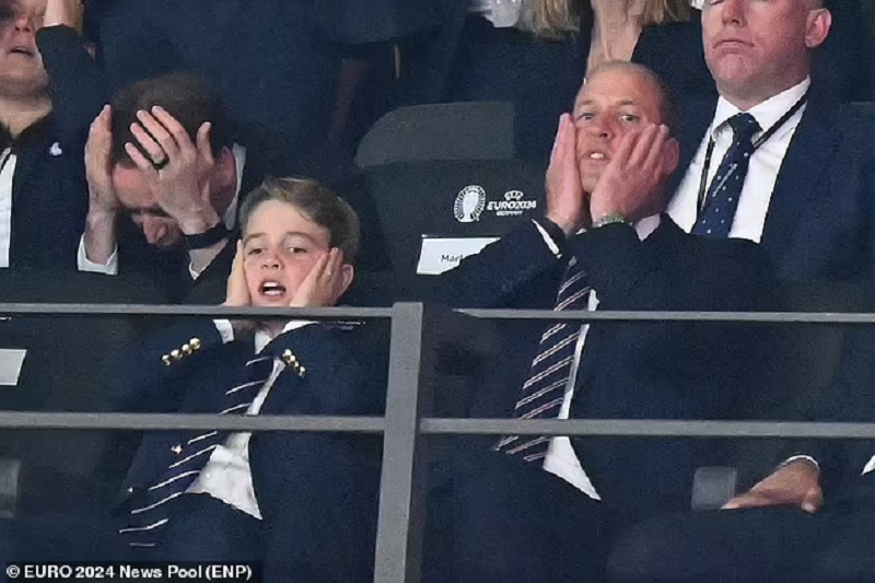 Prince William and Prince George look heartbroken as England lose to Spain in Euros 2024 - after Cole Palmer's goal gave the royals hope